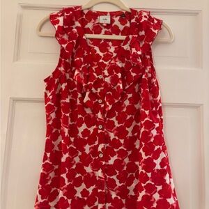 CAbi Red and White Floral Ruffle Blouse